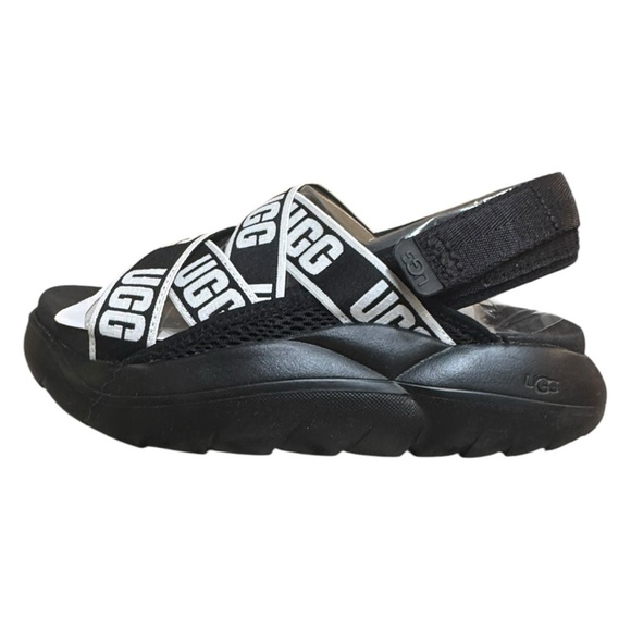 UGG LA Cloud Sport Slide Sandals Worn Once Size 8 Black Platform Logo Strap - Picture 4 of 10